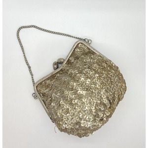 Vintage Evening Purse Gold Sequin w/Chain 7” x 5”